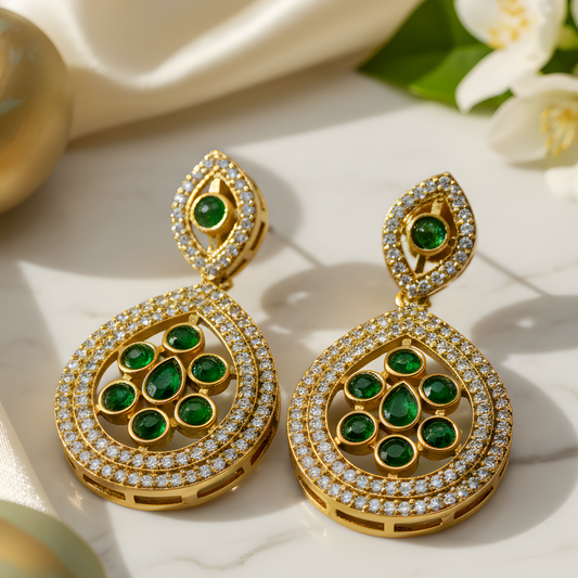 Gold Emerald Teardrop Earrings