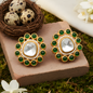 Gold Emerald Floral Stud Earrings