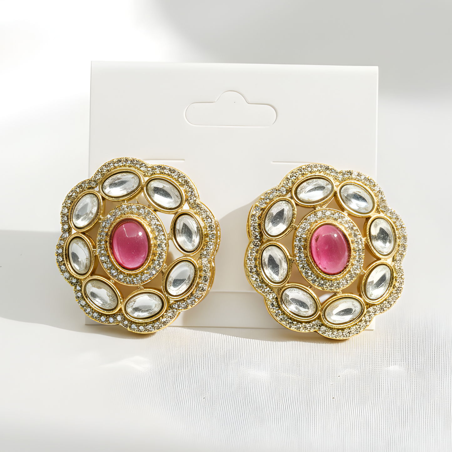 Gold Ruby Floral Stud Earrings