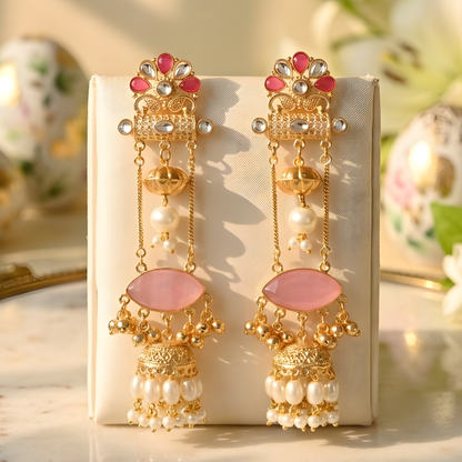 Emerald Drop Kundan Jhumka Earrings