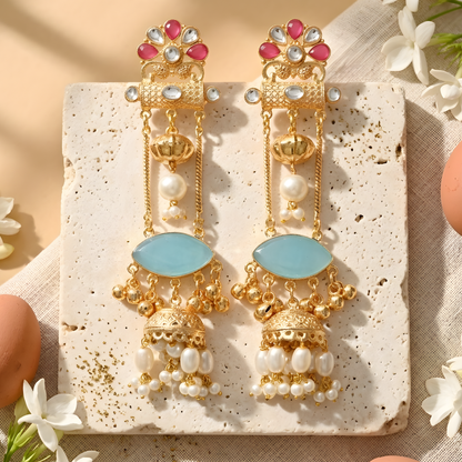 Emerald Drop Kundan Jhumka Earrings
