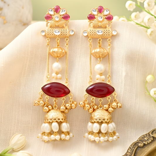 Gemstone Drop Kundan Jhumka Earrings