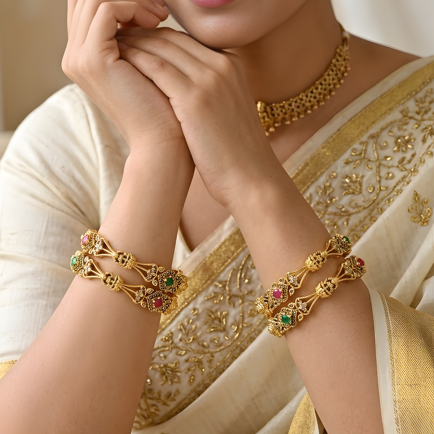 Filigree Laxmi Motif Temple Jewelry Bangles