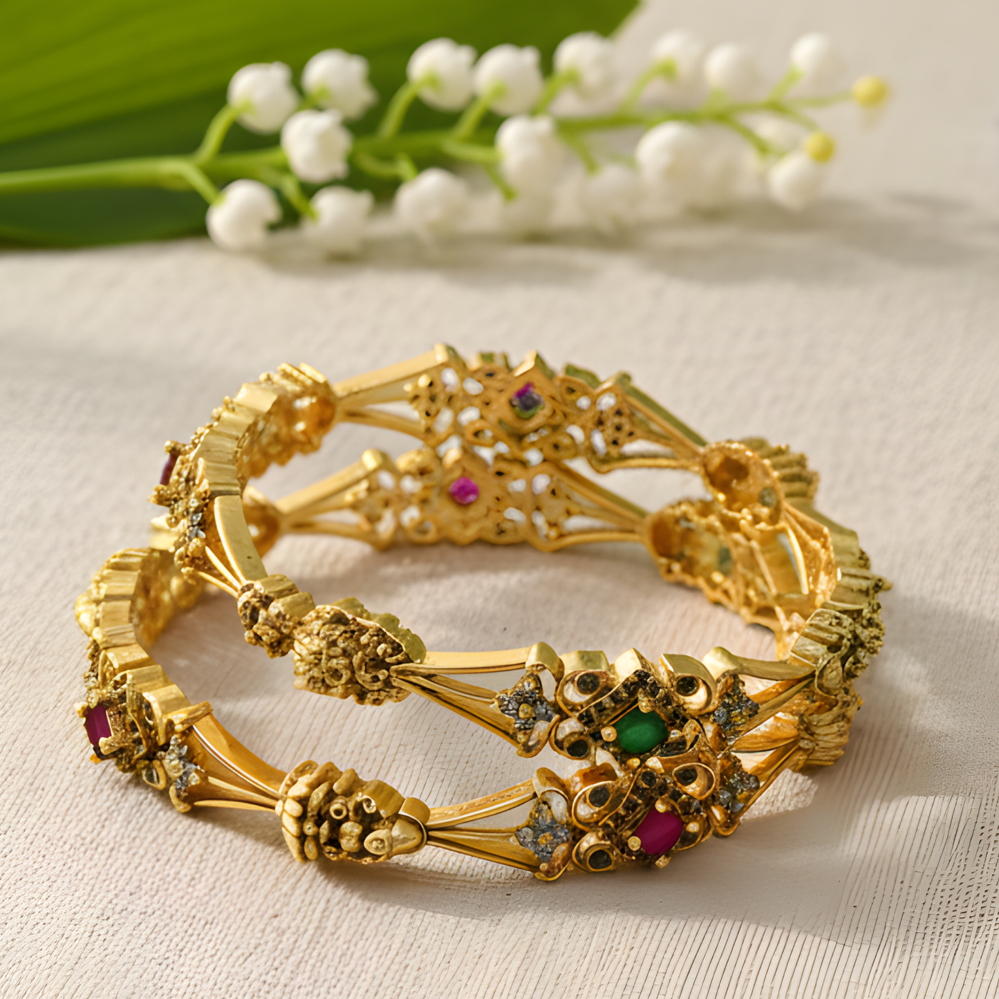 Filigree Laxmi Motif Temple Jewelry Bangles