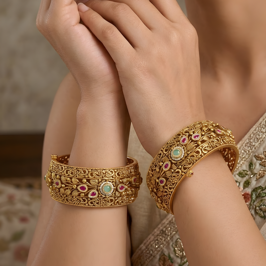 Gold Plated Flower Pokli Bangles