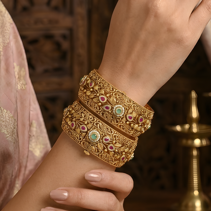 Gold Plated Flower Pokli Bangles
