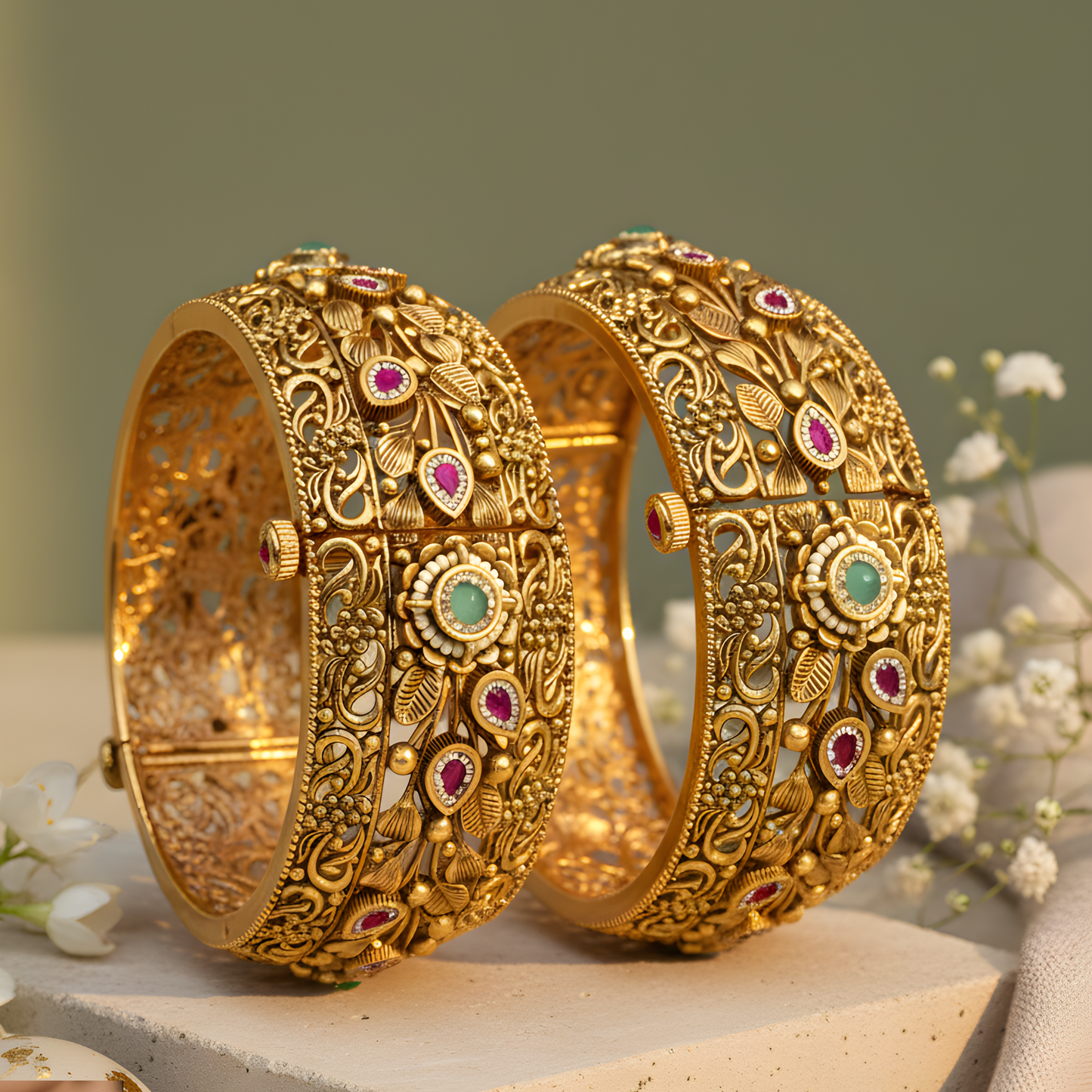 Gold Plated Flower Pokli Bangles
