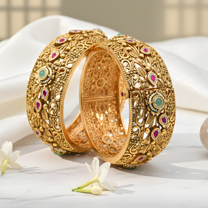 Gold Plated Flower Pokli Bangles