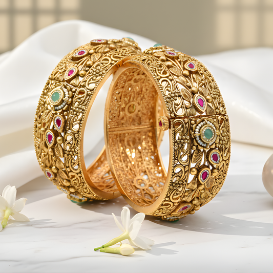 Gold Plated Flower Pokli Bangles