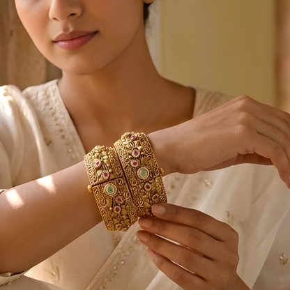 Gold Plated Flower Pokli Bangles