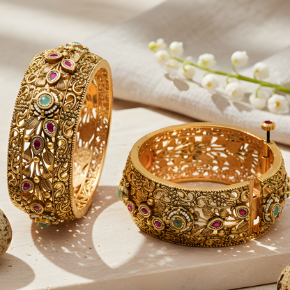 Gold Plated Flower Pokli Bangles