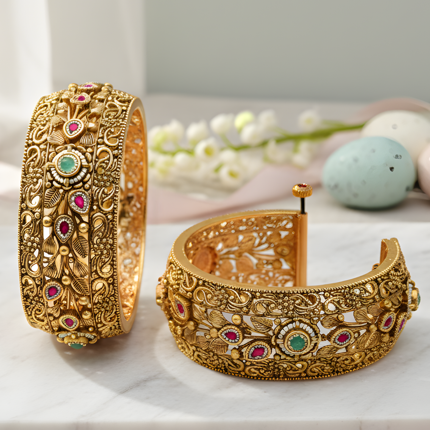 Gold Plated Flower Pokli Bangles