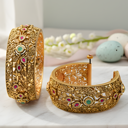 Gold Plated Flower Pokli Bangles