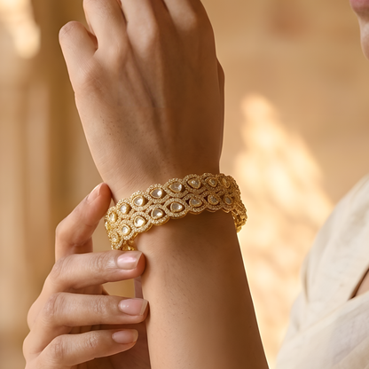 Gold Teardrop Crystal Statement Bangles