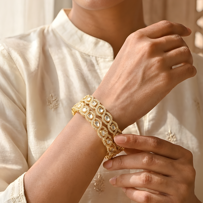 Gold Teardrop Crystal Statement Bangles