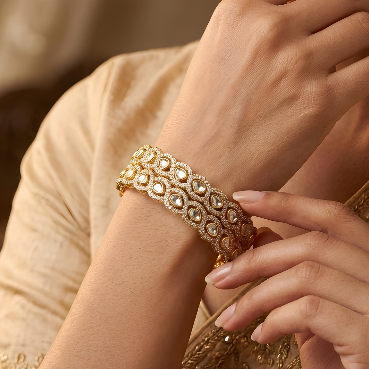 Gold Teardrop Crystal Statement Bangles