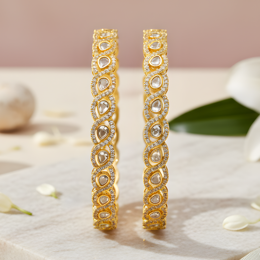 Gold Teardrop Crystal Statement Bangles