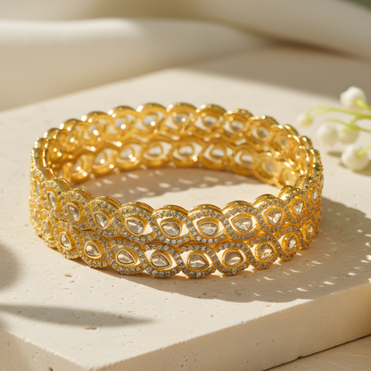 Gold Teardrop Crystal Statement Bangles