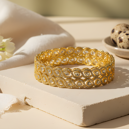 Gold Teardrop Crystal Statement Bangles