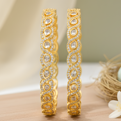 Gold Teardrop Crystal Statement Bangles