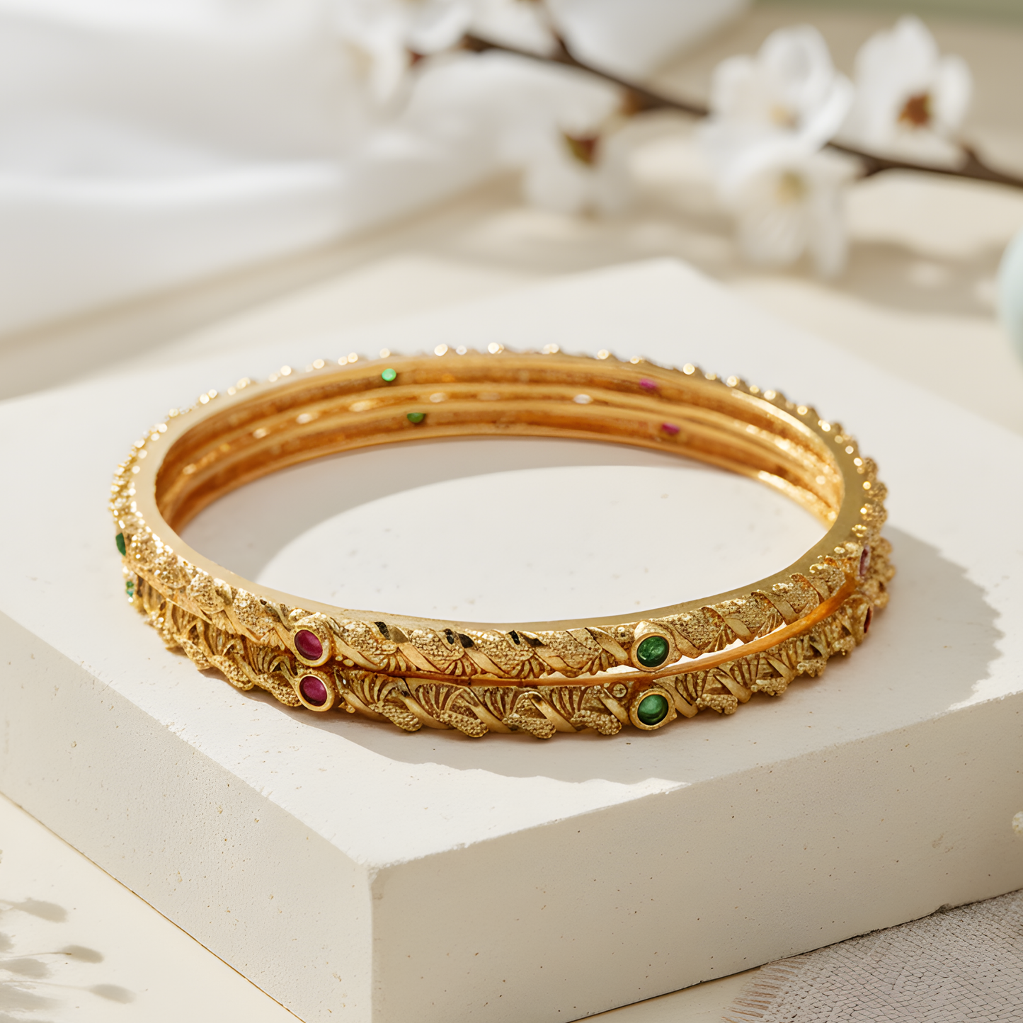 Traditional Gold Textured Bangles For Women