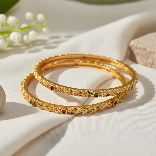 Traditional Gold Textured Bangles For Women