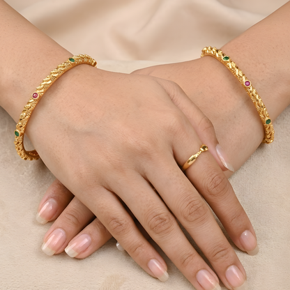 Traditional Gold Textured Bangles For Women