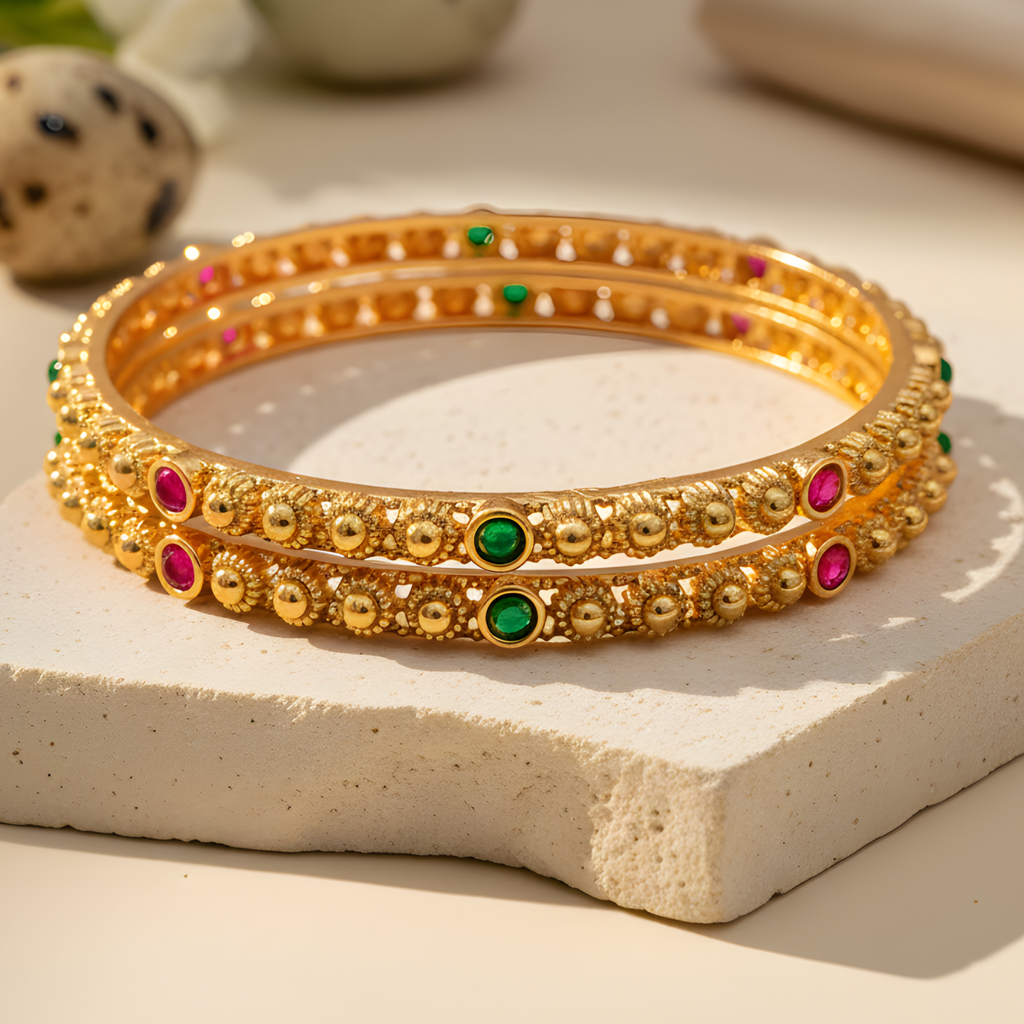 Antique Gold Beaded Bangles