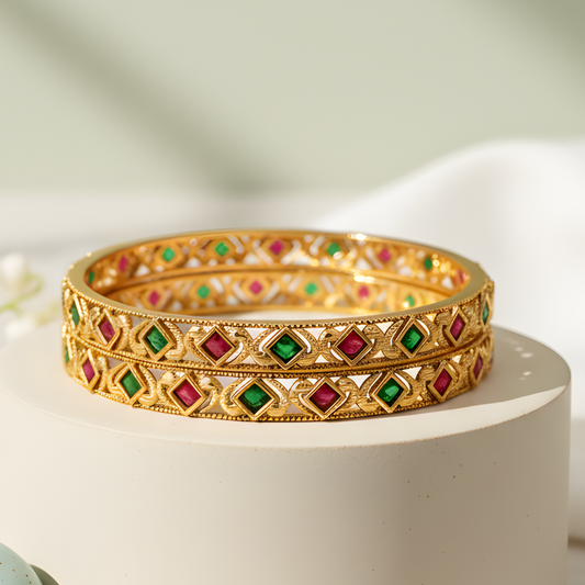Intricate Diamond-Pattern Traditional Bangles
