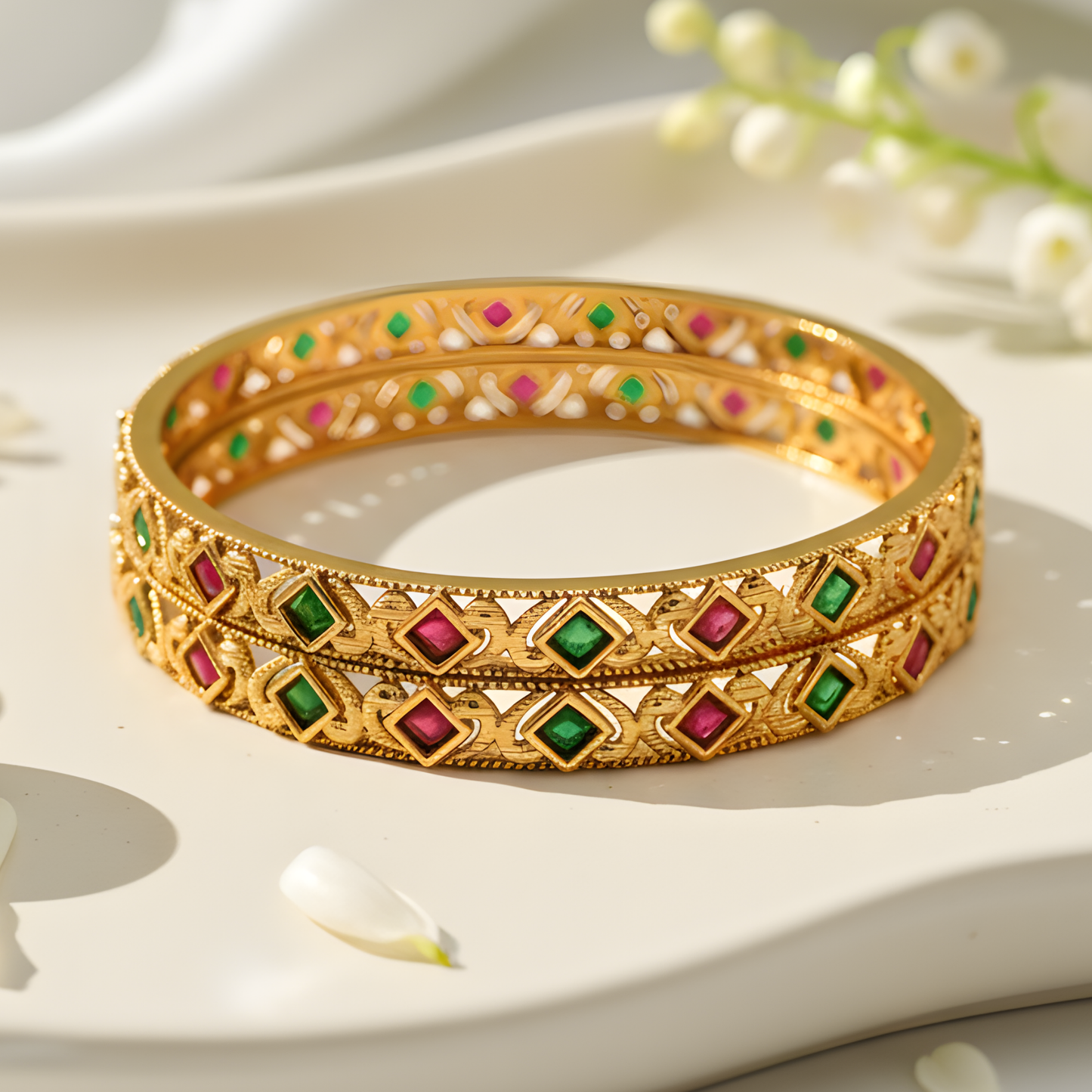 Intricate Diamond-Pattern Traditional Bangles