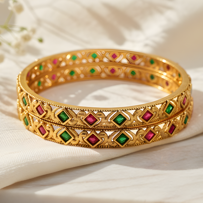 Intricate Diamond-Pattern Traditional Bangles