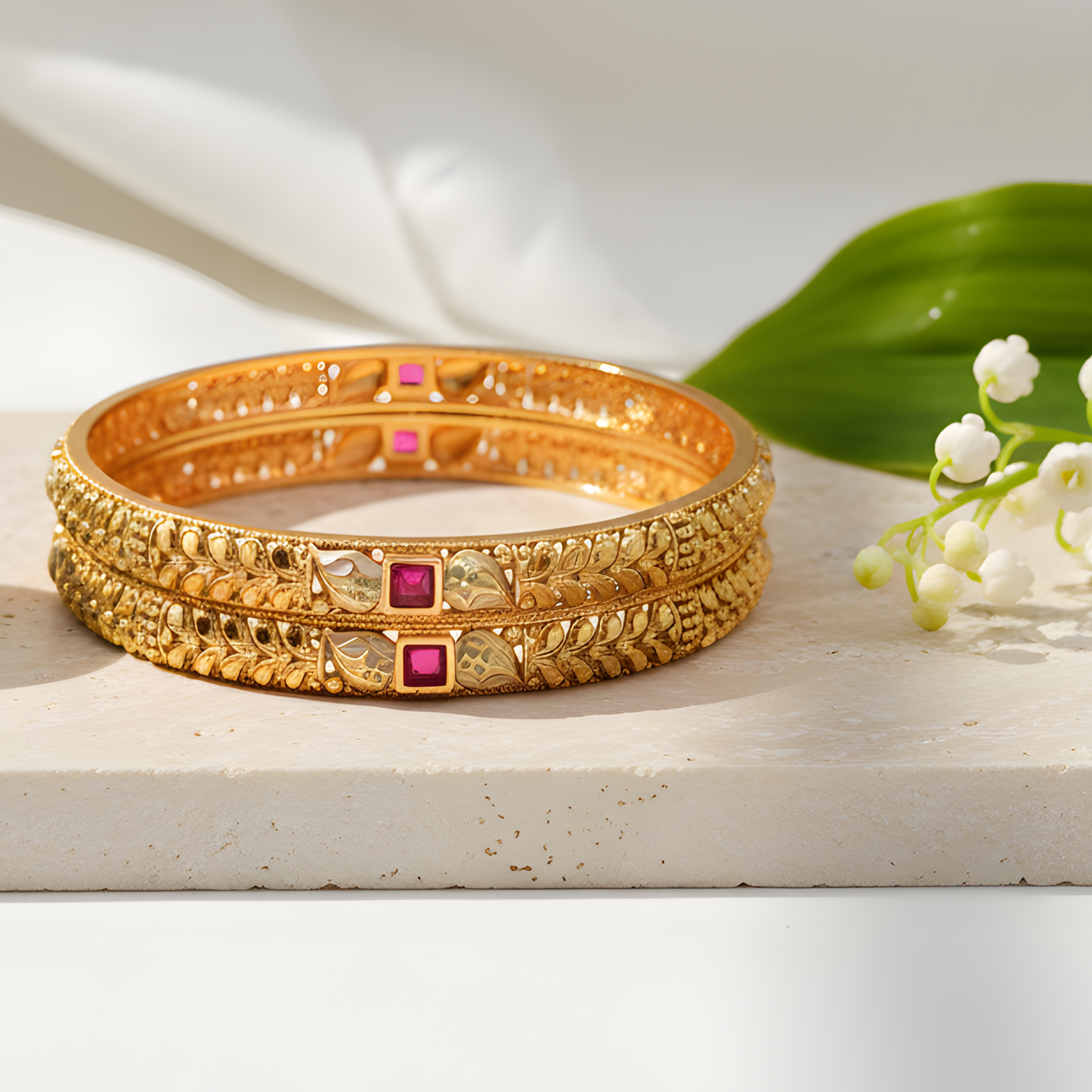 Leaf-Patterned Bangles For Women