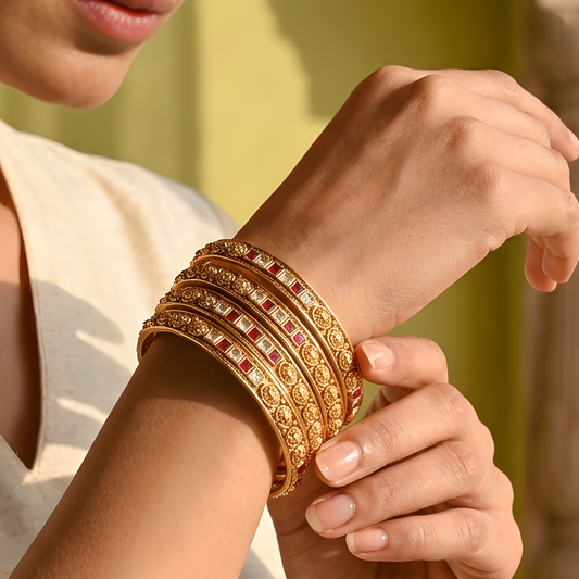 Ornate Floral Engraved Bangles