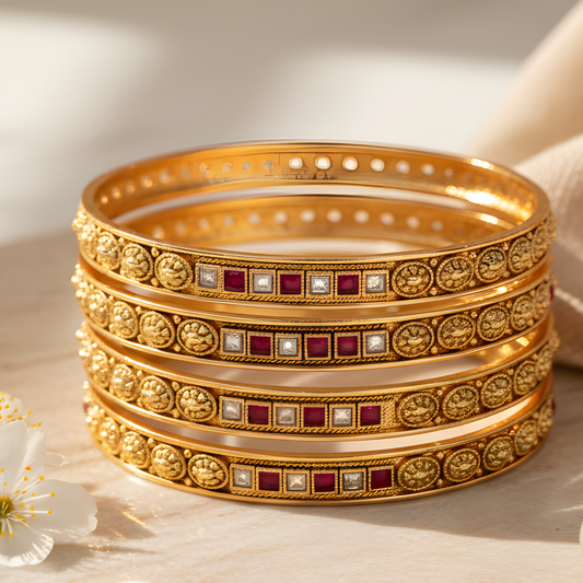 Ornate Floral Engraved Bangles