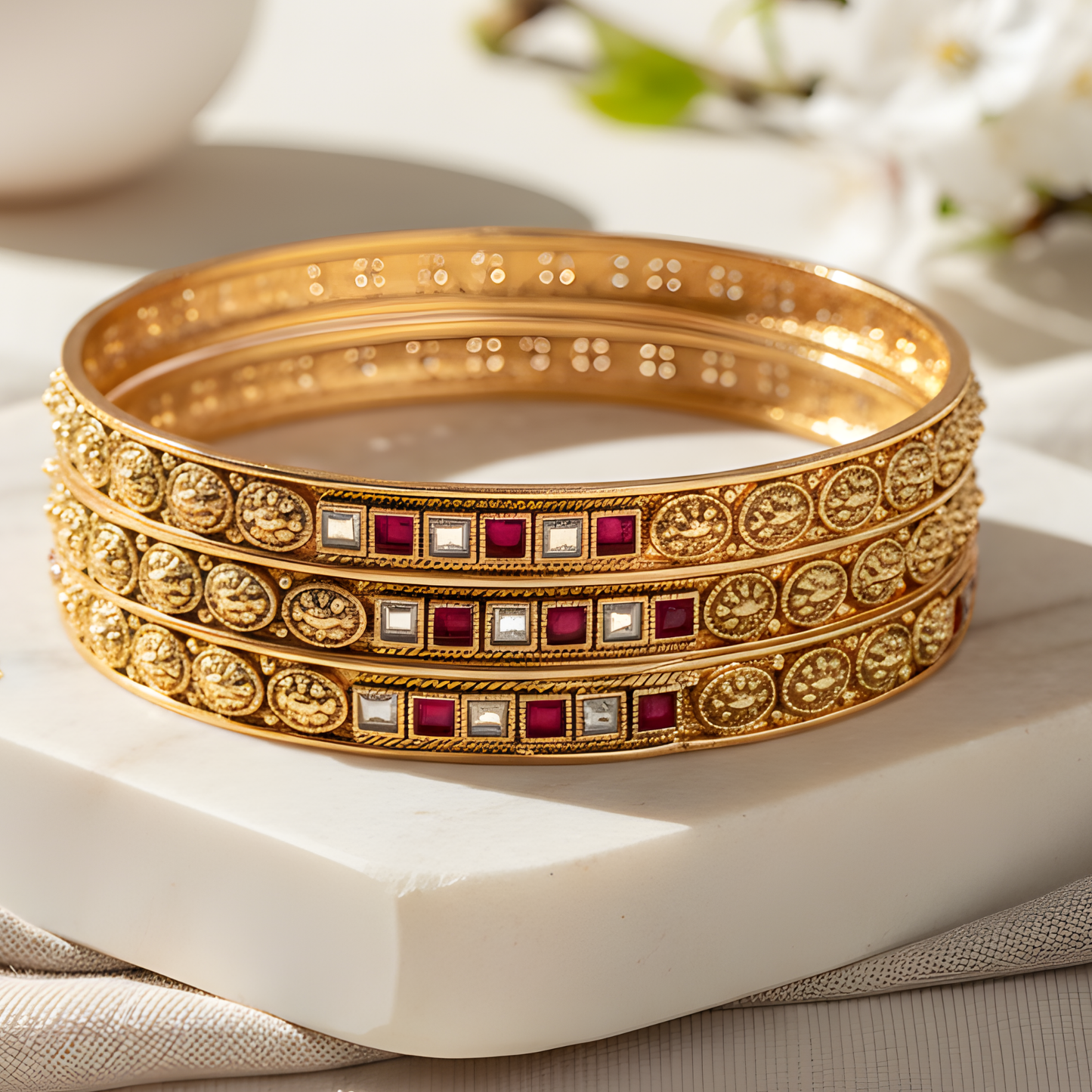 Ornate Floral Engraved Bangles