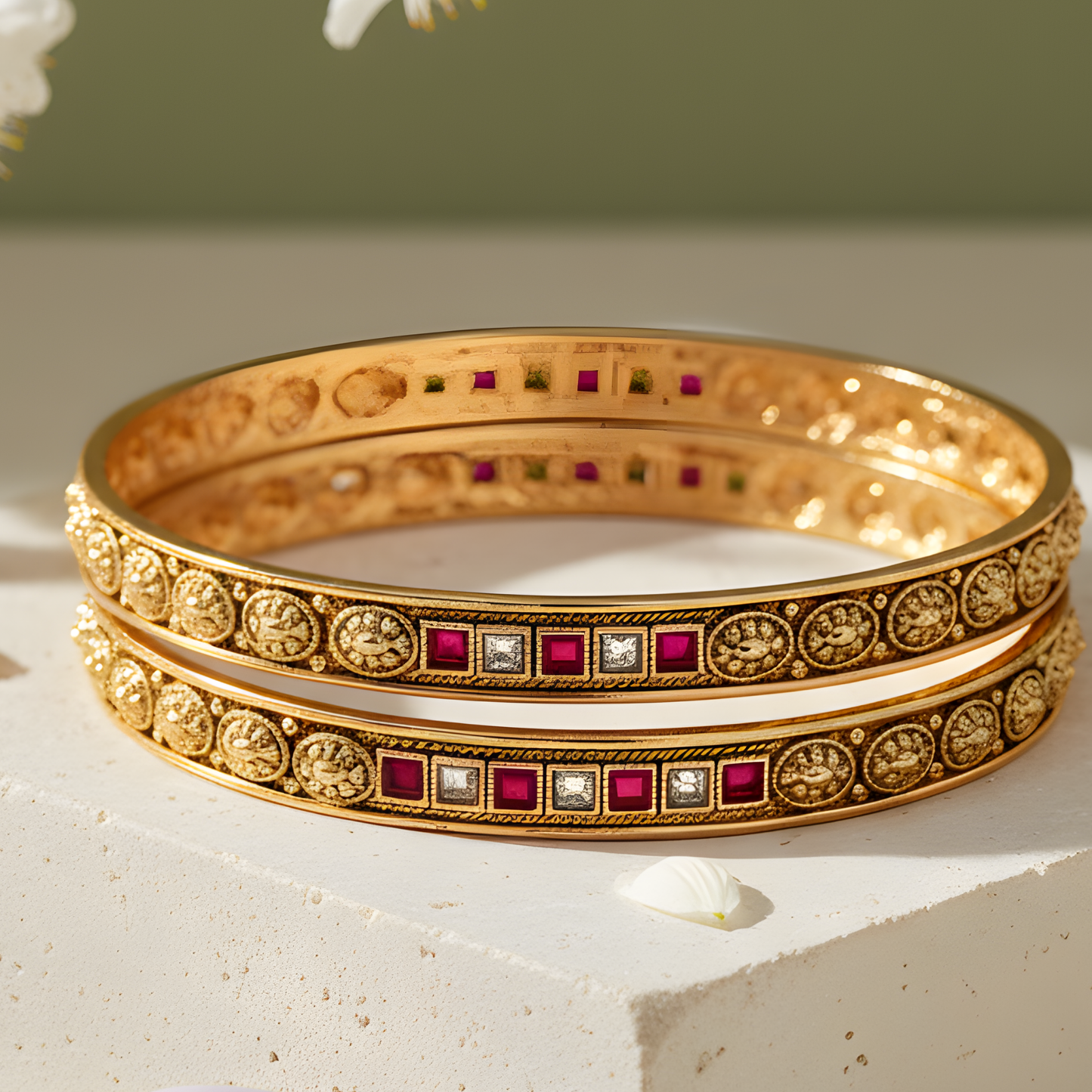 Ornate Floral Engraved Bangles