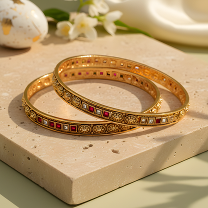 Ornate Floral Engraved Bangles