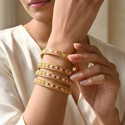 Ornate Floral Engraved Bangles