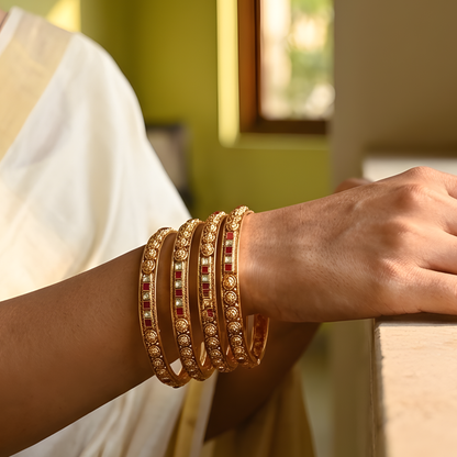 Ornate Floral Engraved Bangles