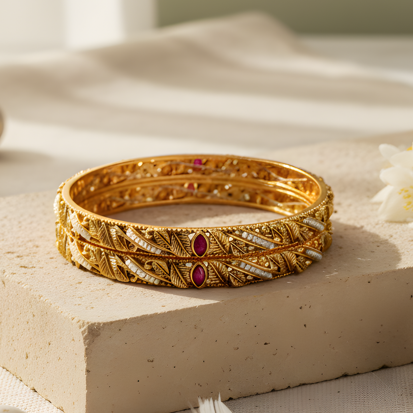 Floral Engraved Gold Bangles