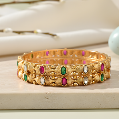 Gold-Plated Floral Bangles