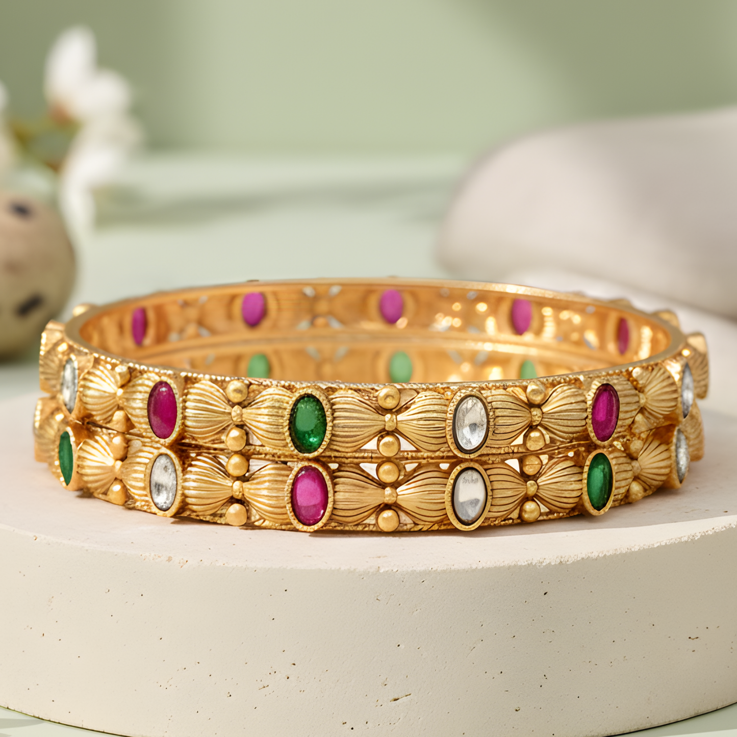 Gold-Plated Floral Bangles