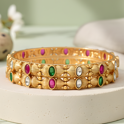 Gold-Plated Floral Bangles