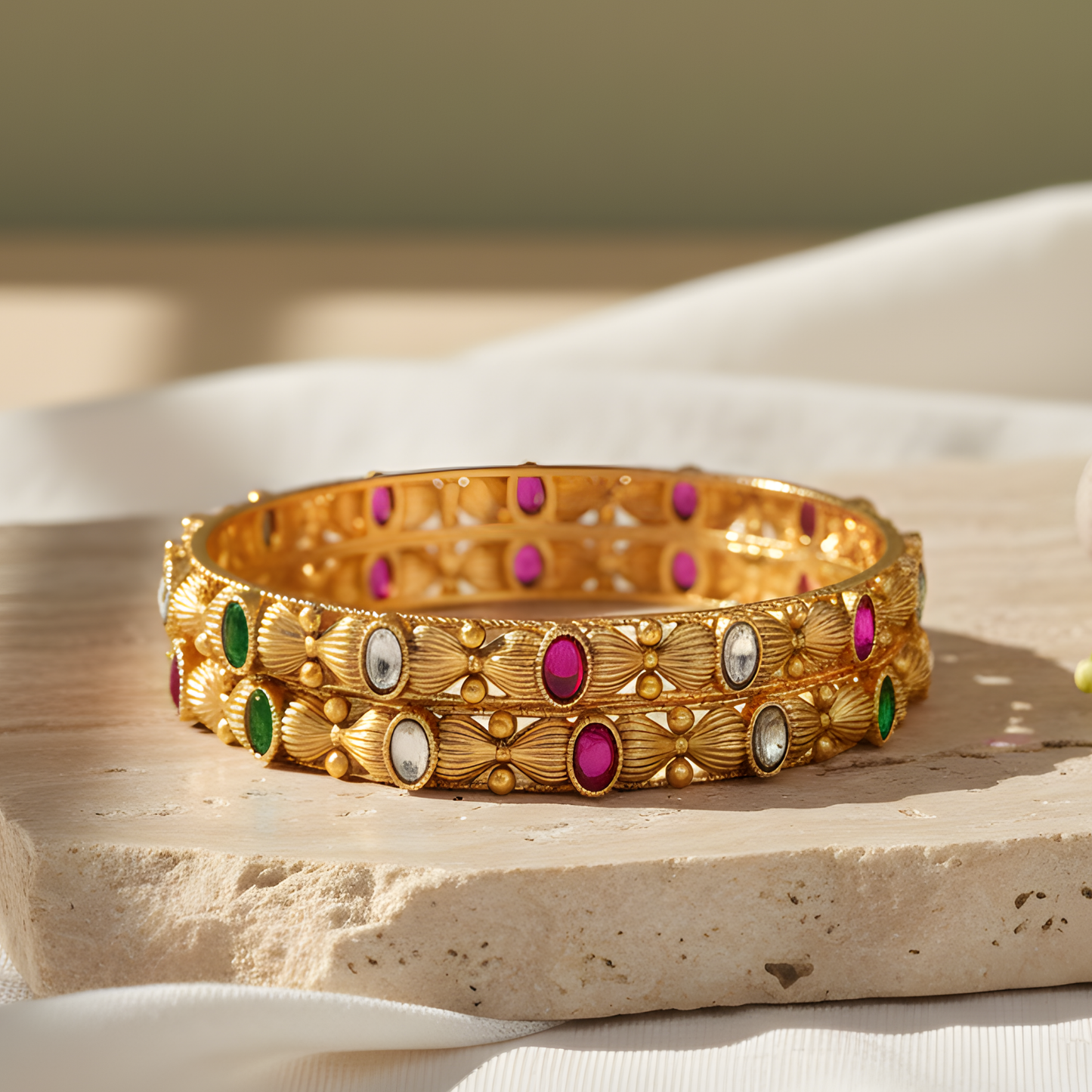 Gold-Plated Floral Bangles