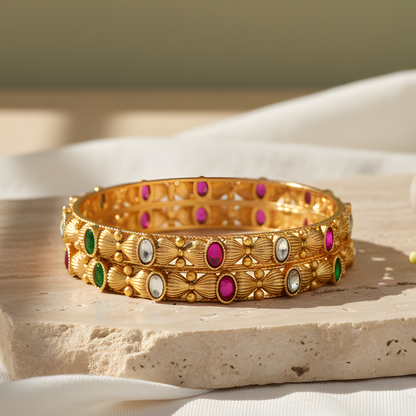 Gold-Plated Floral Bangles