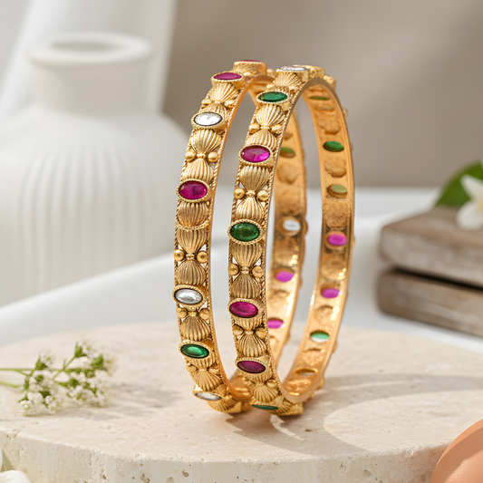 Gold-Plated Floral Bangles