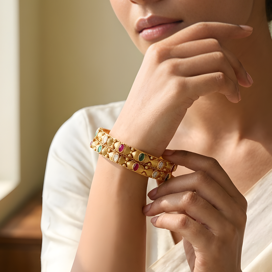 Gold-Plated Floral Bangles