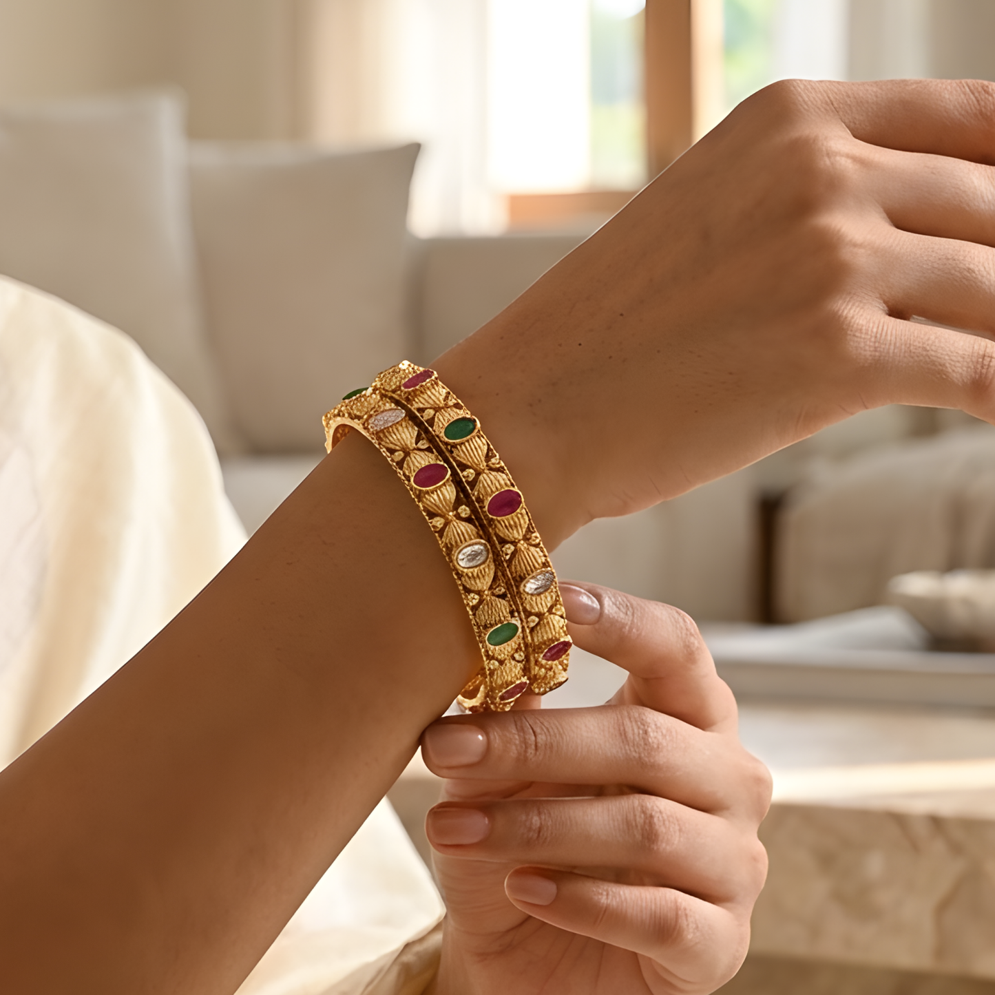 Gold-Plated Floral Bangles
