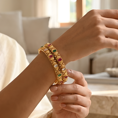 Gold-Plated Floral Bangles
