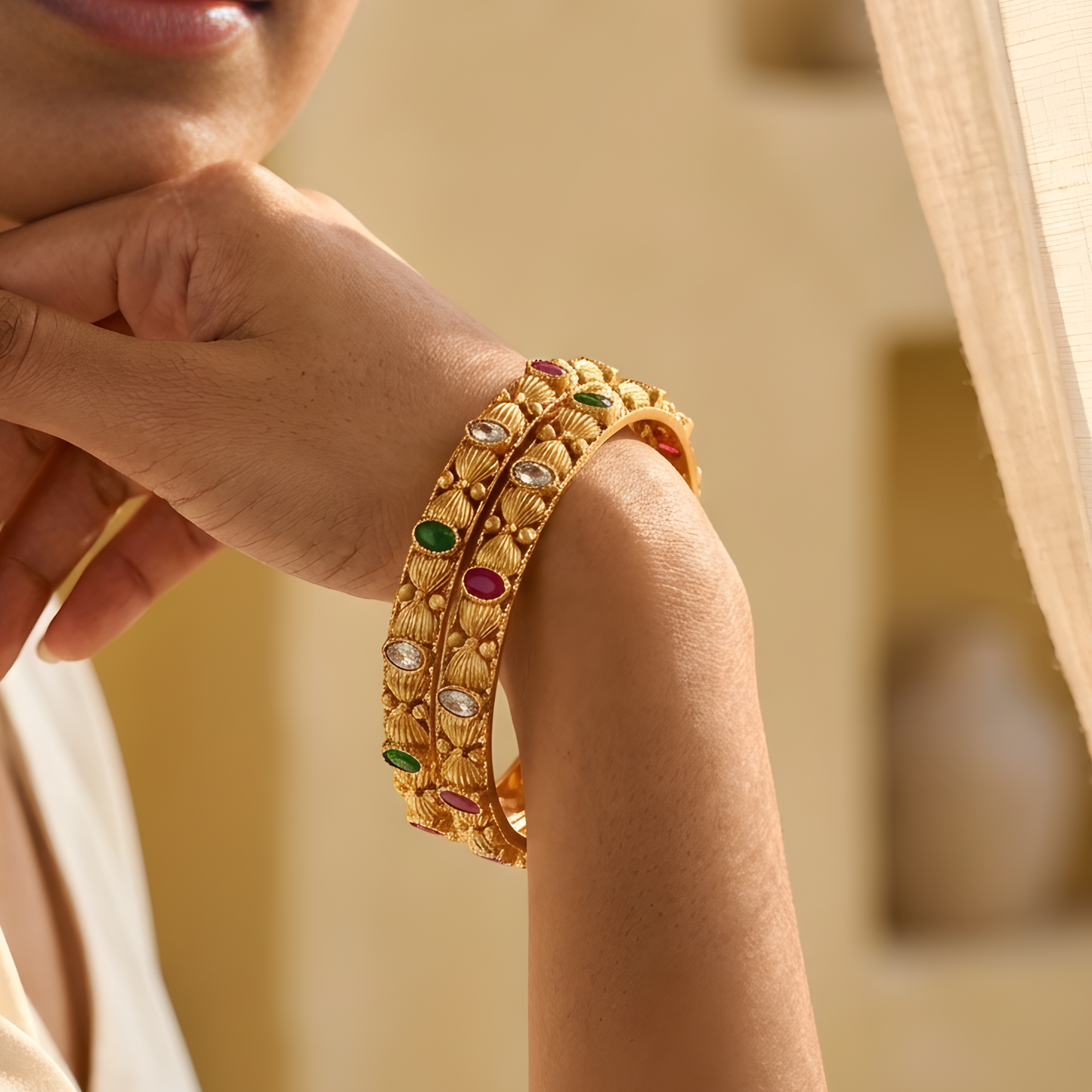 Gold-Plated Floral Bangles